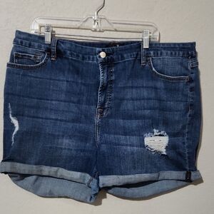 Jen 7 Womens Distressed Rolled Hem Denim Shorts Size 18 Blue